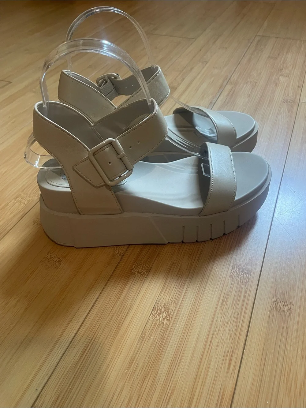 Steve Madden Cream/Tan Platform Sandals with Ankle Strap
